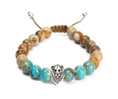 Vintage 8mm Beads Jasper Stone Lion Head Men Women Bracelet