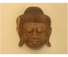 Beautiful Large Indonesian Wooden Carved Mask of Buddha Head