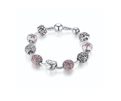 BISAER Murano Glass Beads Charm Bracelet Enameled Heart Silver Plated | free-classifieds.co.uk - 1