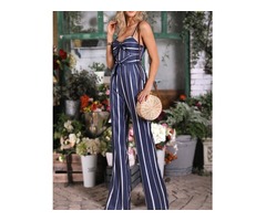 Striped Bowknot Front Wide Leg Jumpsuit