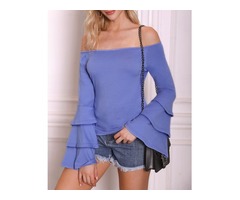 Solid Layered Flared Sleeve Bardot Top