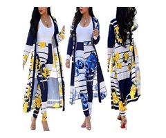 Womens Floral Print Long Sleeve Cardigan Cover up Long Pants 2 Piece Outfits Set | free-classifieds.co.uk - 2