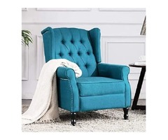 Altrobene Fabric Push Back Recliner Chair, Home Theater Seating With Tufted Wingback, Blue | free-classifieds.co.uk - 1