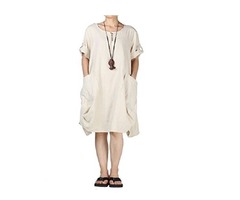 Women’s Cotton Linen Dresses Plus Size Summer Roll-up Sleeve | free-classifieds.co.uk - 1