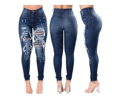 FASHION-LAND High Waisted Skinny Denim Distressed Ripped Jeans Pants Summer | free-classifieds.co.uk - 1
