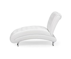 BAXTON STUDIO PEASE CONTEMPORARY FAUX LEATHER UPHOLSTERED CRYSTAL BUTTON TUFTED CHAISE LOUNGE, WHITE | free-classifieds.co.uk - 1