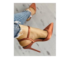 Satin Ankle Buckle Pointed Toe Thin Heeled Sandals - 1