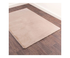 Buy Chic Luxe Faux Fur Plain Rug in Natural Beige Online - 1