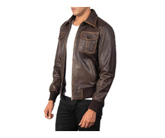 Aaron Brown Leather Bomber Jacket | Free Shipping Worldwide | Leatherhidez - 1