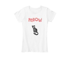 Funny Meow Cat White Tee shirt For Women's | free-classifieds.co.uk - 2