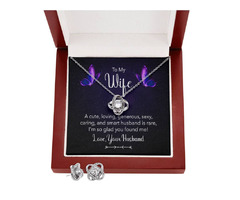 Love Knot Earring & Necklace Set | To My Wife Personalised Message | 14k White Gold Finish | free-classifieds.co.uk - 1