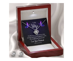Love Knot Earring & Necklace Set | To My Wife Personalised Message | 14k White Gold Finish | free-classifieds.co.uk - 2