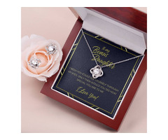Gorgeous Love Knot Earring & Necklace Set | To My Bonus Daughter Personalized Message | 14k Whit - 2