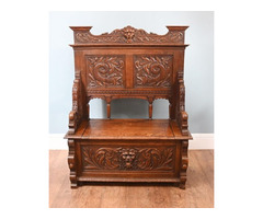 Finely Carved Victorian Oak Hall Bench - Buy Now!